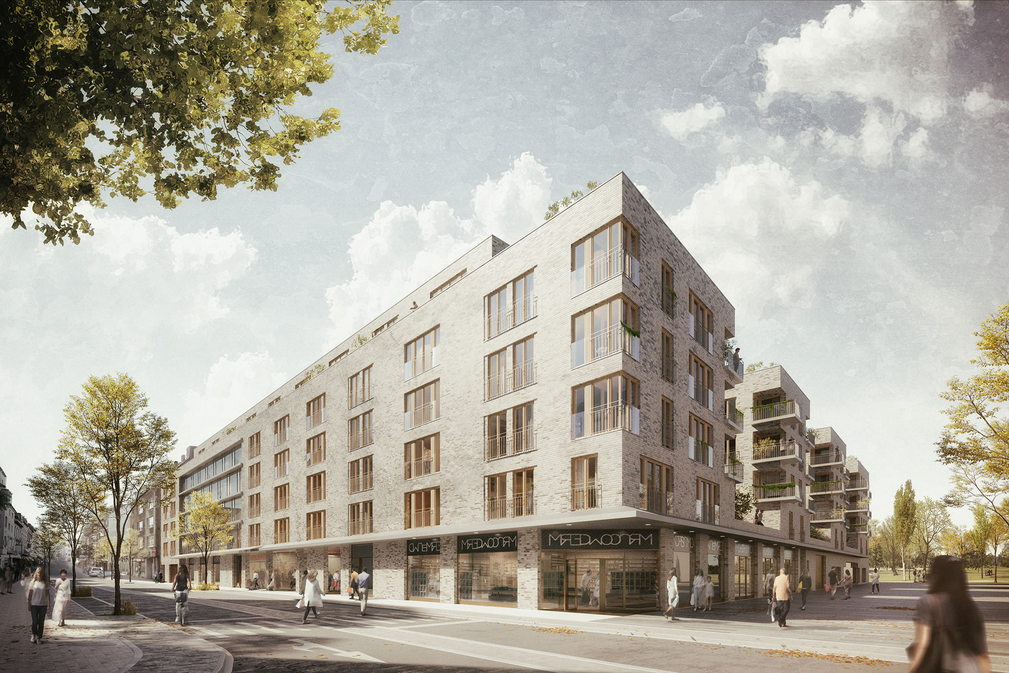 Wohnen in der Stadt mit grünem Mittelpunkt © ksg/rendertaxi