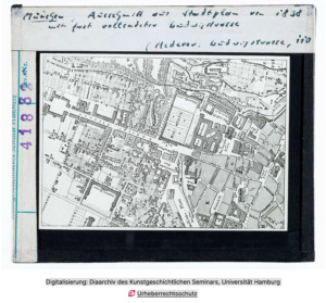 Plan Hederers von der Ludwigstraße, 1838 (Bild-Digitalisierung: Diaarchiv desKunstgeschichtlichen Seminars, Universität Hamburg)