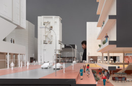 Blick in die fiktive Stadtinszenierung, Hauptraum des Vitra Design Museums (Bild: Hannes Henz)