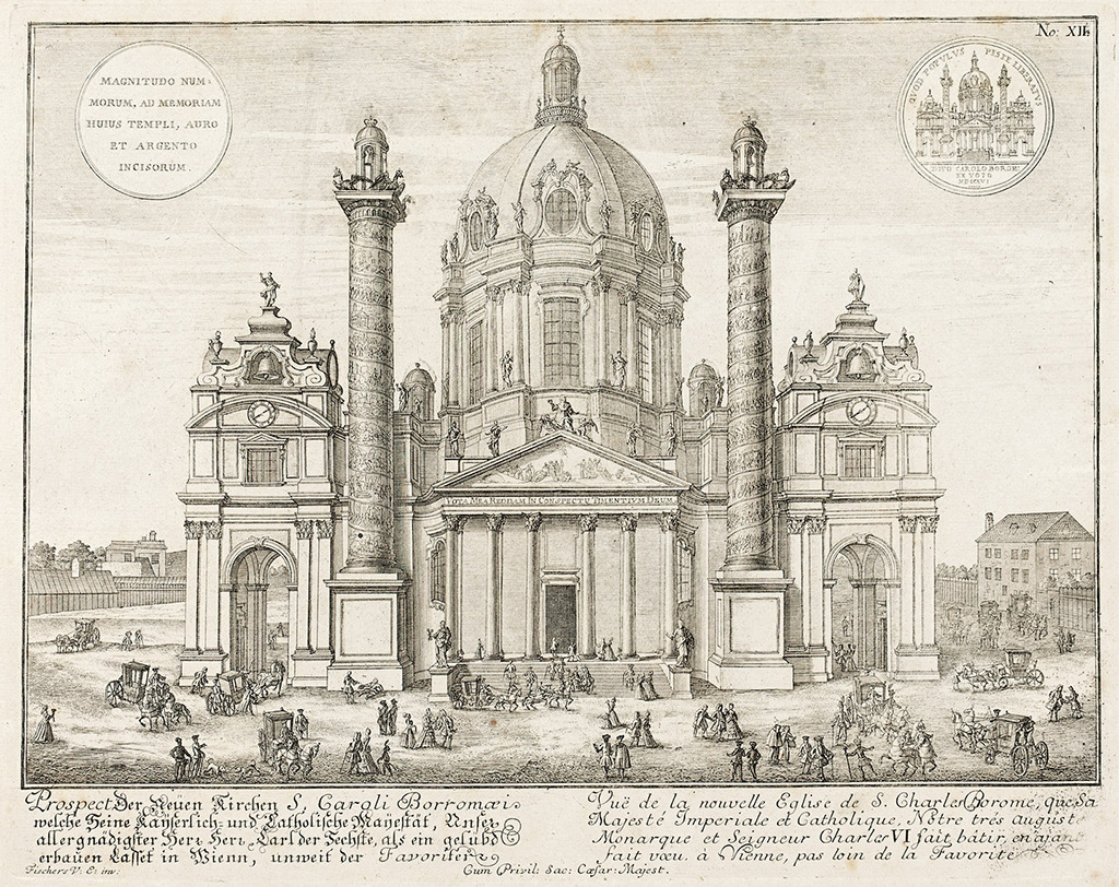 Fischer von Erlachs Entwurf der Karlskirche in Wien, Zeichnung von 1716 