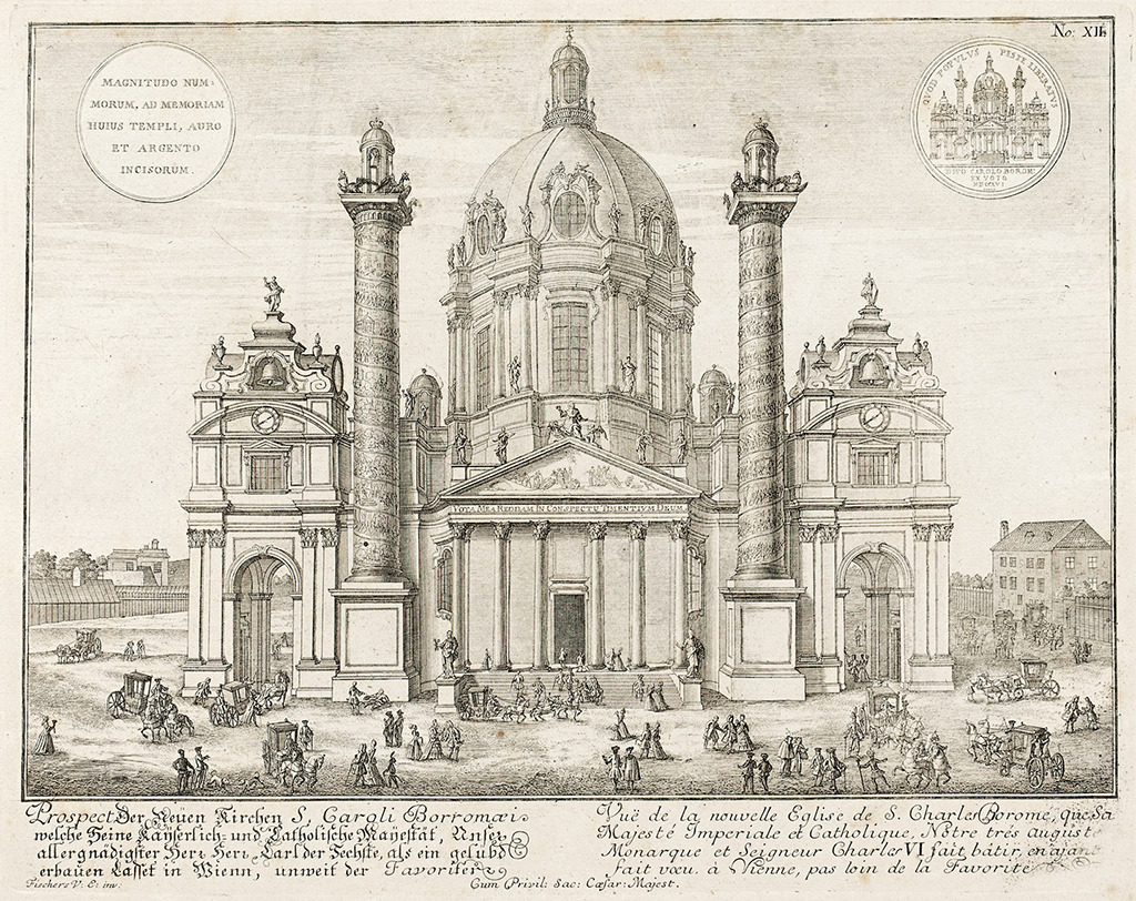 Fischer von Erlachs Entwurf der Karlskirche in Wien, Zeichnung von 1716 