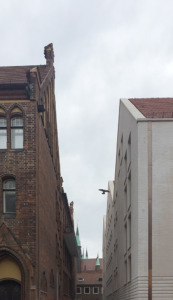 Blick in die ***gasse. Die Gestaltung der Giebelseiten des Neubaus orientiert sich am alten Gegenüber und bedient sich zeitgenössicher Bautechnik. (Bild: Wilfried Dechau)