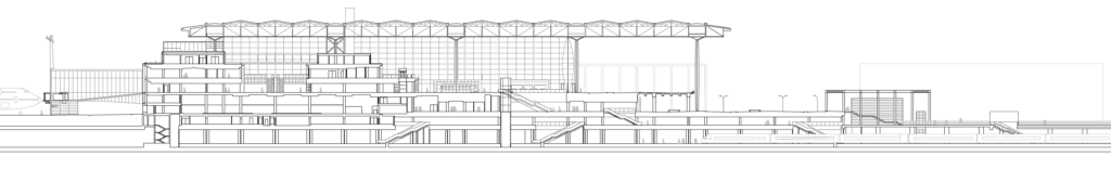 Schnitt in der Flughafenachse zwischen Landseite und Flugfeld ( gmp architekten)