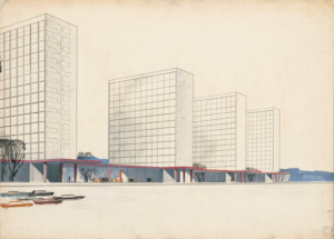 Entwurf der Wohnhäuser in der Schtscherbakowskaja-Straße in Moskau. Perspektive, 1962–1969 (© Tchoban Foundation Nr. 1146_0885)