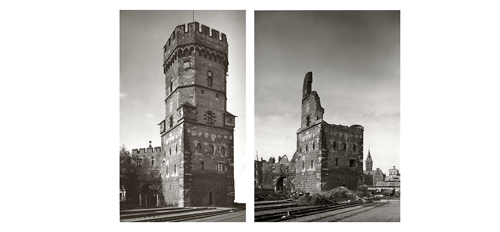 Bayenturm, vor und nach dem Krieg, Karl Hugo Schmölz_Diptychon_Bayenturm Köln, vor dem Krieg / nach dem Krieg,1947 