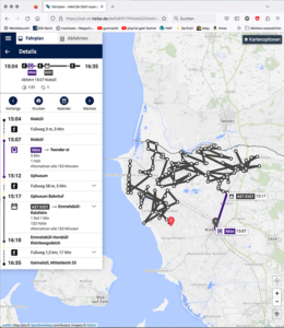 Die Fahrroute im Zickzack um 16:04