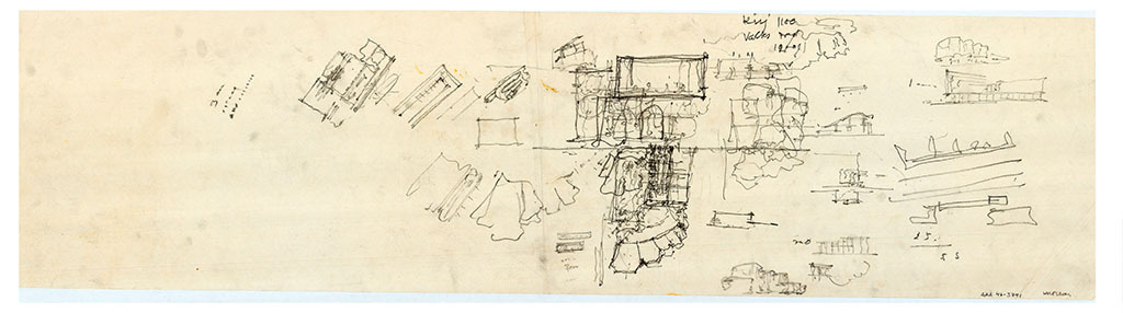 Kulturzentrum in Wolfsburg, 1958-62; Bleistift auf Transparentpapier, 30 x 114 cm (Tchoban Foundation)