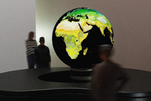Interaktiver Globus „Land global“, 2024 © dform/Bildwerk, Wien