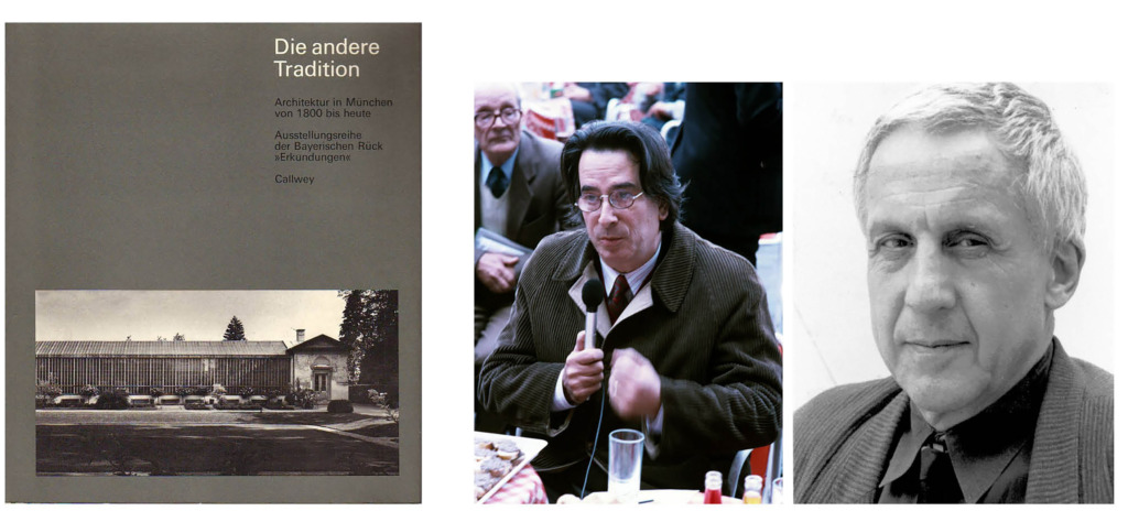 Dokumentation zur Ausstellung "Tradition und Moderne, 1981; daneben Paolo Porthogesi, 1986, und Kenneth Frampton