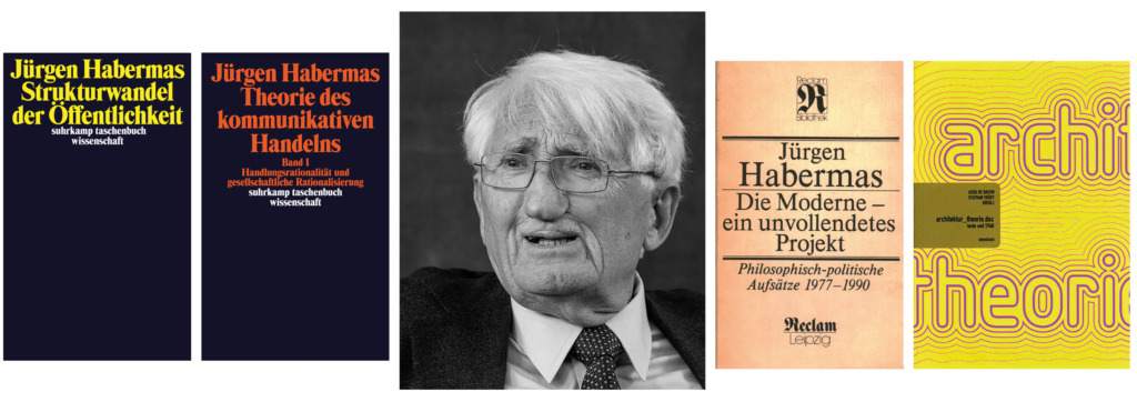 Die Publikationen von Jürgen Habermas gehören zur großen Fachliteratur, Aufsätze zur Architektur erschienen unter anderem im Sammelband "architekturtheorie" von Gerd de Bryn und Stephan Trüby.