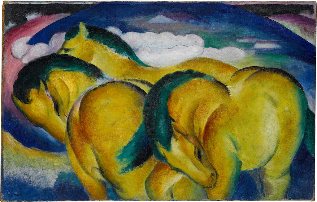 Franz Marc, Die kleinen gelben Pferde, 1911, Öl auf Leinwand, 66 × 104 cm‚ Staatsgalerie Stuttgart, erworben 1957